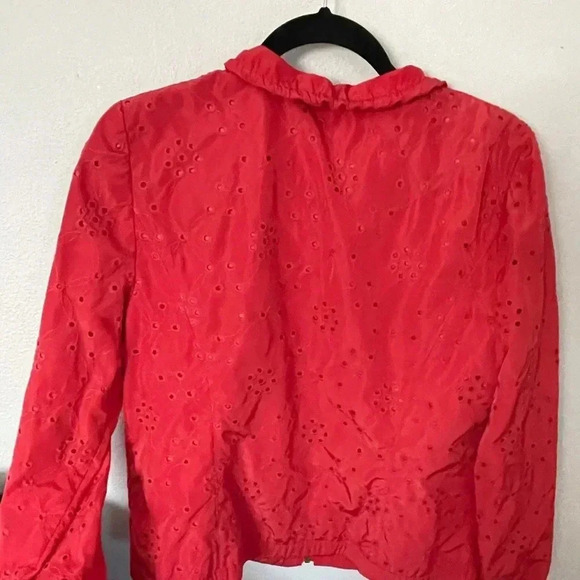 Chico’s orange eyelet zip front 3/4 sleeve windbreaker jacket size Medium - Picture 4 of 7